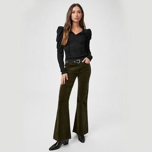 PAIGE Genevieve Flare 32” jeans dark brushed olive corduroy pants size 25 retro